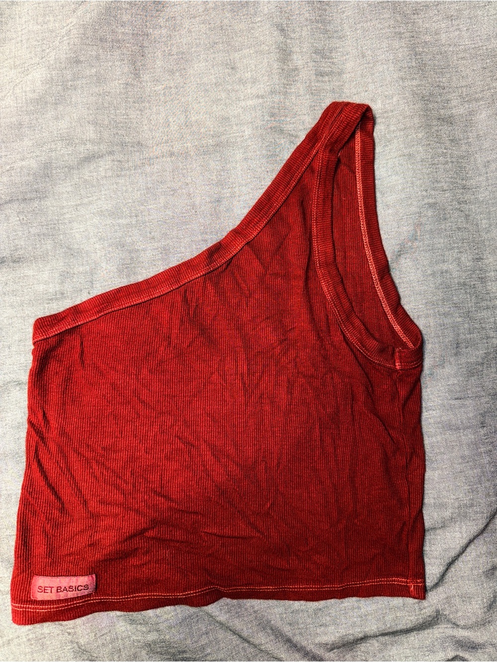 One-Shoulder Burgundy Ribbed Crop Top